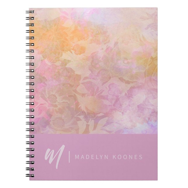 Caderno Espiral Modern Pastel Floral Pattern Monogram (Frente)