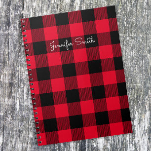 Caderno Espiral Modern Personalized Red and Black Buffalo Check