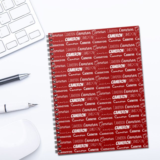 Caderno Espiral Modern Red Personalized Name Collage (Criador carregado)
