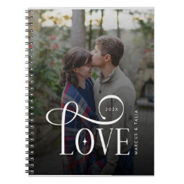 Caderno Espiral Modern Script Love Custom Engaged Couples Photo