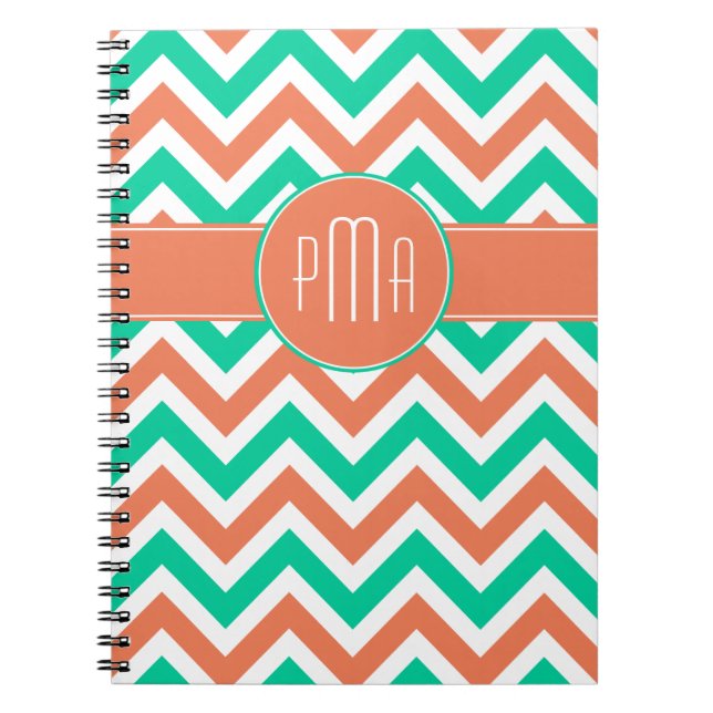 Caderno Espiral Modern Summer Chevron Stripe Monograma (Frente)