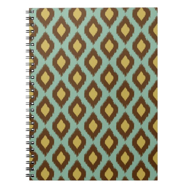 Caderno Espiral Modern tribal ikat azul amarelo moderno (Frente)