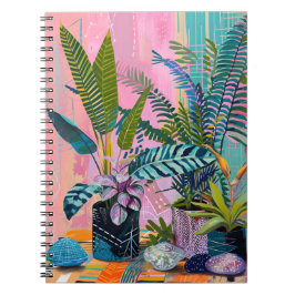Caderno Espiral Modern Tropical Plant Print – Pink and Green