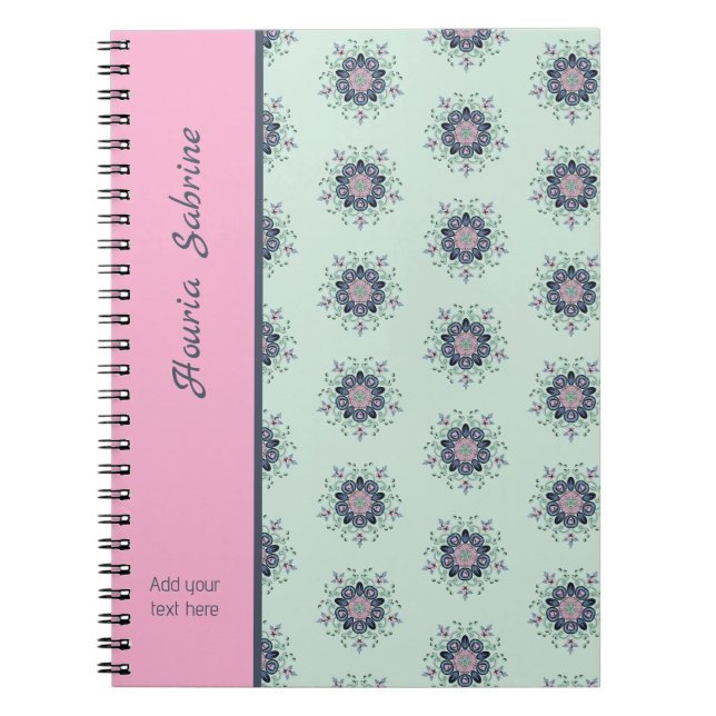 Caderno Espiral Modern turquoise Pink Floral Mandala Doodles  (Frente)