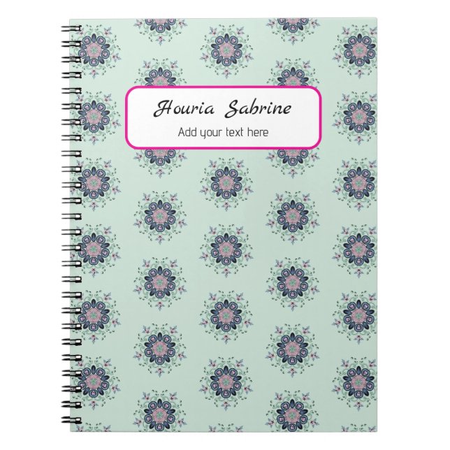 Caderno Espiral Modern turquoise Pink Floral Mandala Doodles  (Frente)