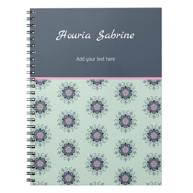 Caderno Espiral Modern turquoise Pink Floral Mandala Doodles  (Frente)