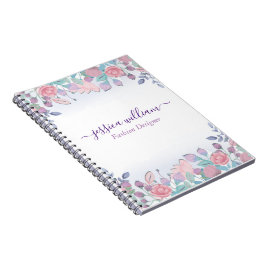 Caderno Espiral Moderno Chic Hidrangeas Florais Aquarela Azul