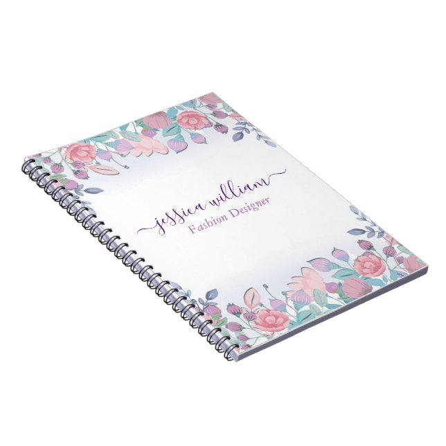 Caderno Espiral Moderno Chic Hidrangeas Florais Aquarela Azul (Lado Direito)