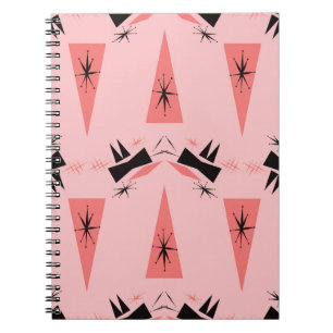Caderno Espiral Moderno do século médio: Padrão Coral Rosa.
