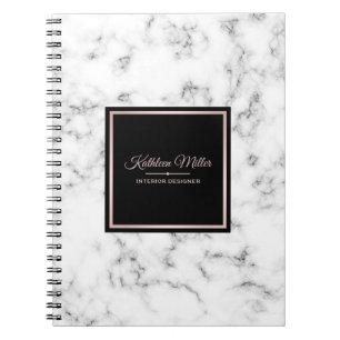 Caderno Espiral Moderno Dourado cor-de-rosa do mármore branco na