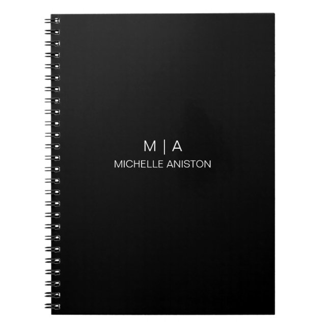 Caderno Espiral Moderno Elegante Monograma Preto Branco Minimalist (Frente)