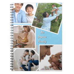 Caderno Espiral Moderno elegante multi foto família estiloso Azul