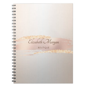 Caderno Espiral Moderno Elegante, Pincelada Chic em Dourado Rosa