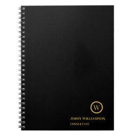 Caderno Espiral Moderno Monograma Dourado Negócio Negro