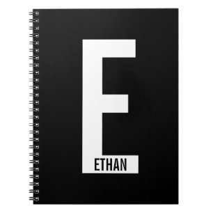 Caderno Espiral Moderno Monograma e Nome Personalizados em Negrito