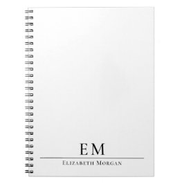 Caderno Espiral Moderno Monogramado Minimalista Elegante Preto Bra