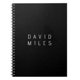 Caderno Espiral Moderno Nome Editável Minimalista Preto & Branco