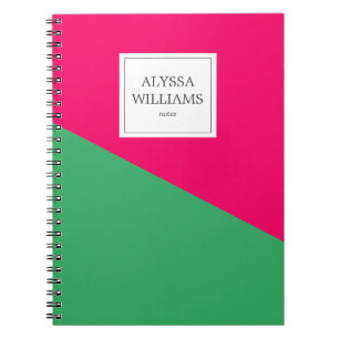 Caderno Espiral Moderno personalizado de garota verde rosa-quente 