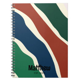 Caderno Espiral Moderno Verde & Azul Listras Vermelhas Monograma S