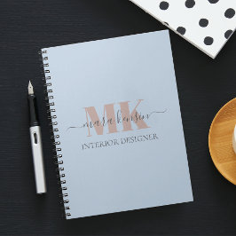 Caderno Espiral Modert Mocha Mousse Monogram Dusty Blue