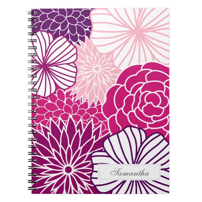 Caderno Espiral Modificação cor-de-rosa e roxa floral (Frente)