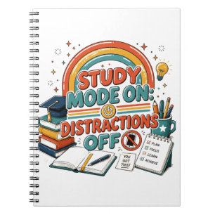 Caderno Espiral Modo de Estudo Ativado Distrações Desativadas