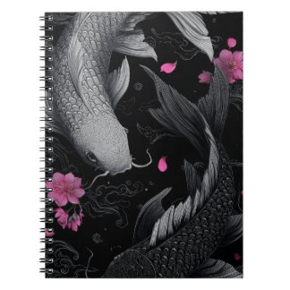 Caderno Espiral Modo Escuro de Peixe Koi Japonês