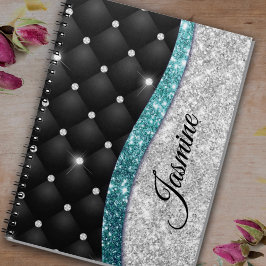 Caderno Espiral Moedas cinzentas prateadas Monograma preto de lágr