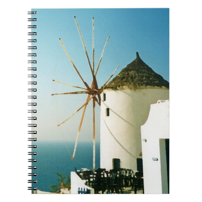 Caderno Espiral Moinho de vento Santorini, Grécia (Frente)