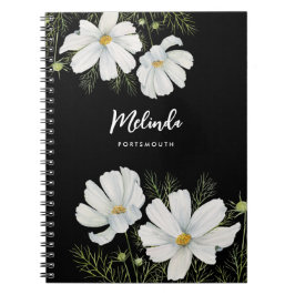 Caderno Espiral Mola-d-água Branca de Cosmos Flores Botânicas