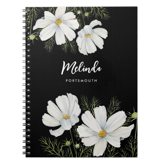 Caderno Espiral Mola-d-água Branca de Cosmos Flores Botânicas (Frente)