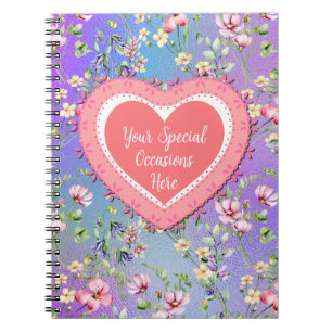 Caderno Espiral Moldura de Coração Floral Elegante: para Todas as