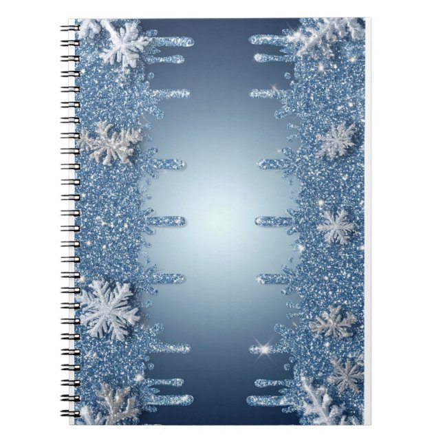 Caderno Espiral Moldura de Floco de Neve Azul com Pingentes (Frente)