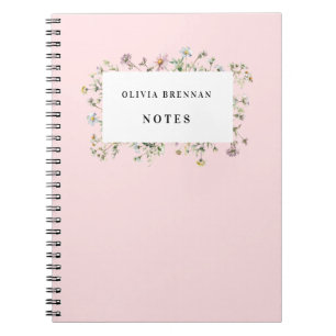 Caderno Espiral Moldura de flor selvagem Design de pincel floral r