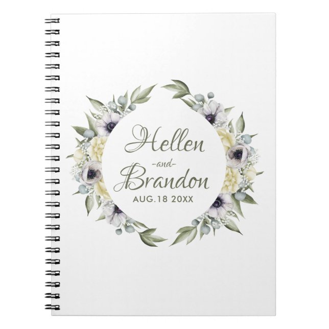 Caderno Espiral Moldura de flores brancas e pêssego (Frente)