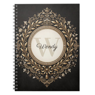 Caderno Espiral Moldura Dourada Barroca Elegante com Nome Personal
