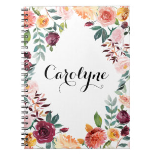 Caderno Espiral Moldura Floral de Blooms de Outono de Cores