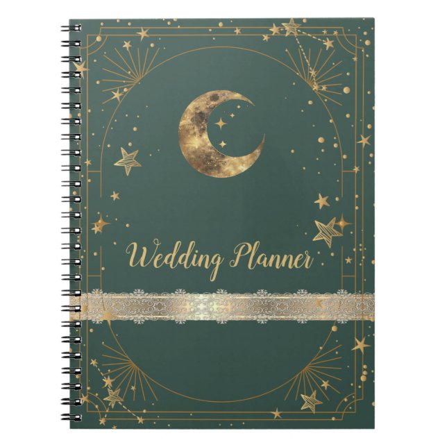 Caderno Espiral Moldura Lua Estrelas Celestiais (Frente)