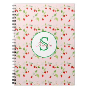 Caderno Espiral Molercola de água Morango Flor Padrão Monograma