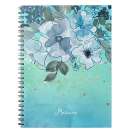 Caderno Espiral Molho Aqua Azul Turquesa Aquosa Aquarela Floral El