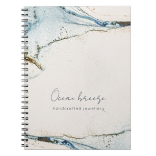 Caderno Espiral Molho de Abstrato com Cor de Água Azul Dourada Bea
