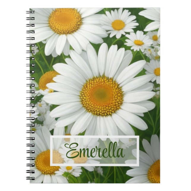Caderno Espiral Molho de margarida branco verde-floral (Frente)