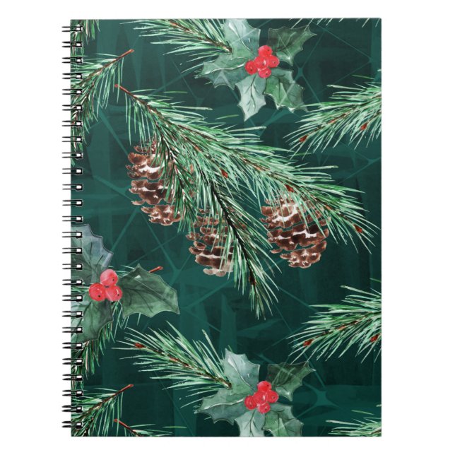 Caderno Espiral Molho de Natal em aquarela com cones (Frente)