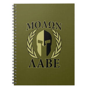 Caderno Espiral Molon Labe Spartan Mask Laurels Olive Green
