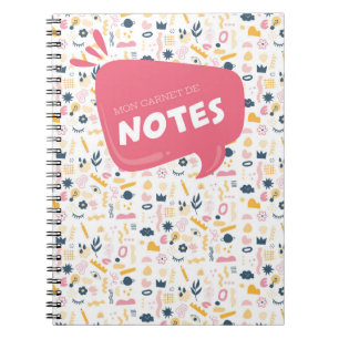 Caderno Espiral Mon carnet de notes doodle rosa, bleu et jaune