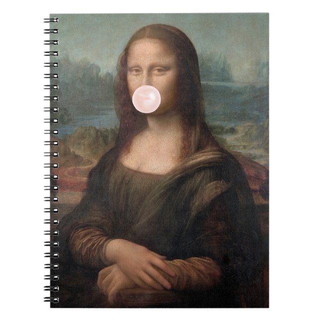 Caderno Espiral Mona Lisa soprando pastilha elástica rosa (Frente)