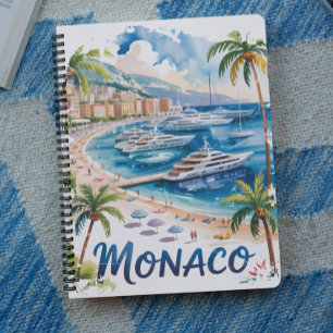 Caderno Espiral Monaco em aquarela retrô da Riviera Francesa Vinta