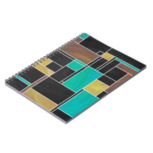 Caderno Espiral Mondrian Verde Água Preto Impressão