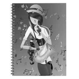 Caderno Espiral Monocromo de Cinzas Saxofonistas Palhaçadas