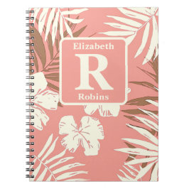 Caderno Espiral Monografia personalizada de cor de pêssego tropica
